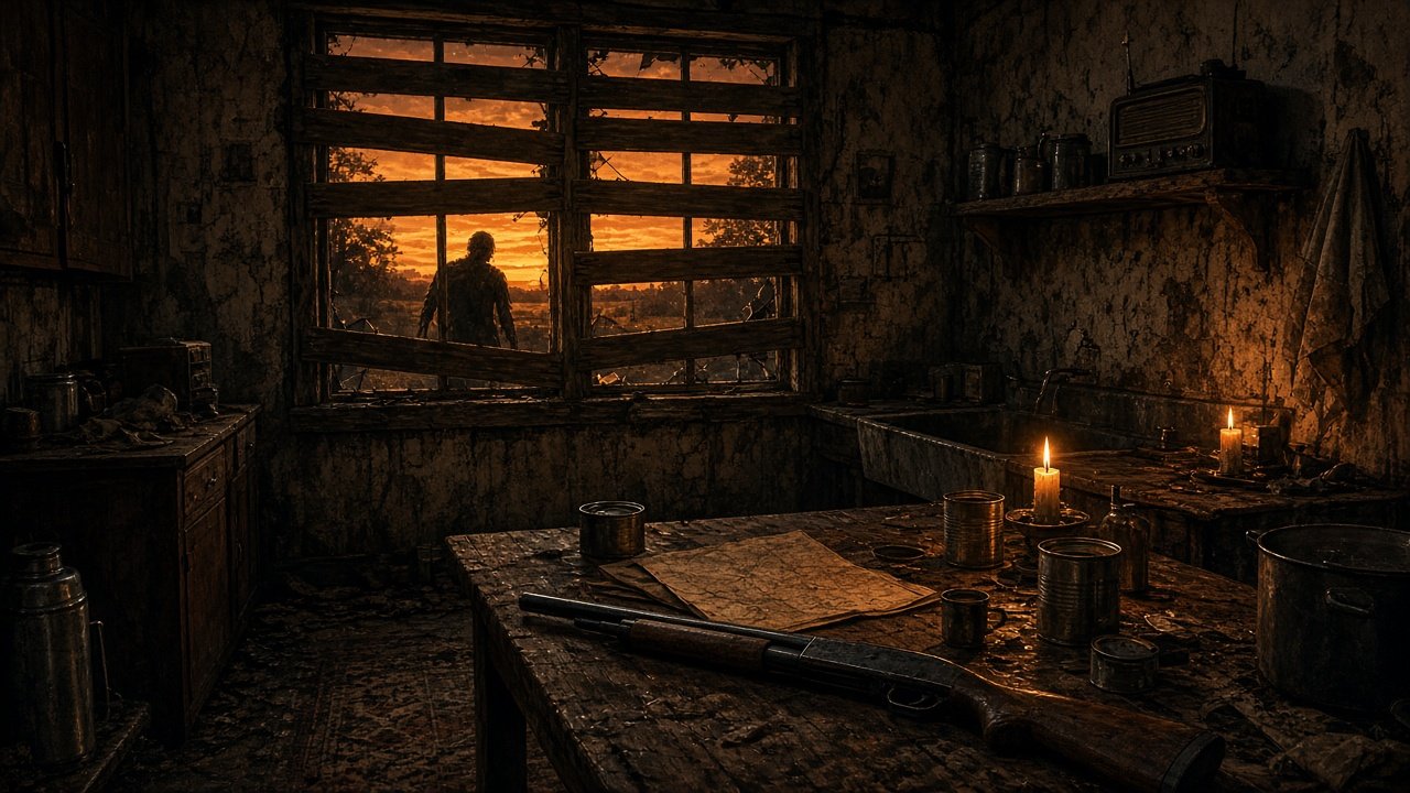 Boarded safehouse kitchen